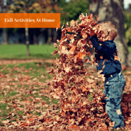 Child playing in leaves