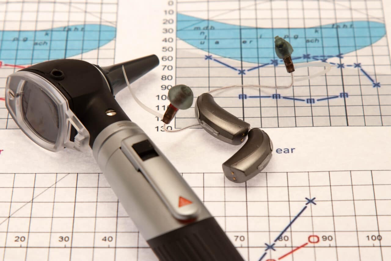Otoscope and Hearing Aids  Close up on a Audiogram