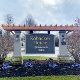 Sign of the Kobacker House, a hospice care center.