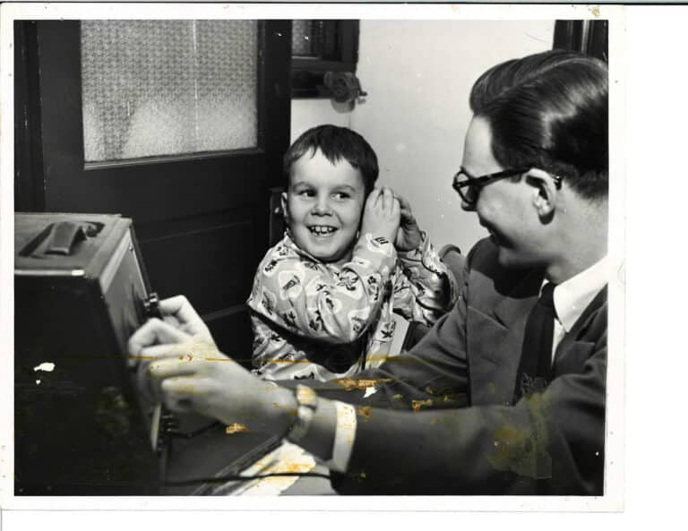 Boy having his hearing tested in the 1940s